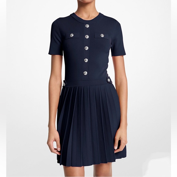 Michael Kors Dresses & Skirts - NWT Michael Kors Navy Stretch Knit Pleated Mini Dress Size Medium